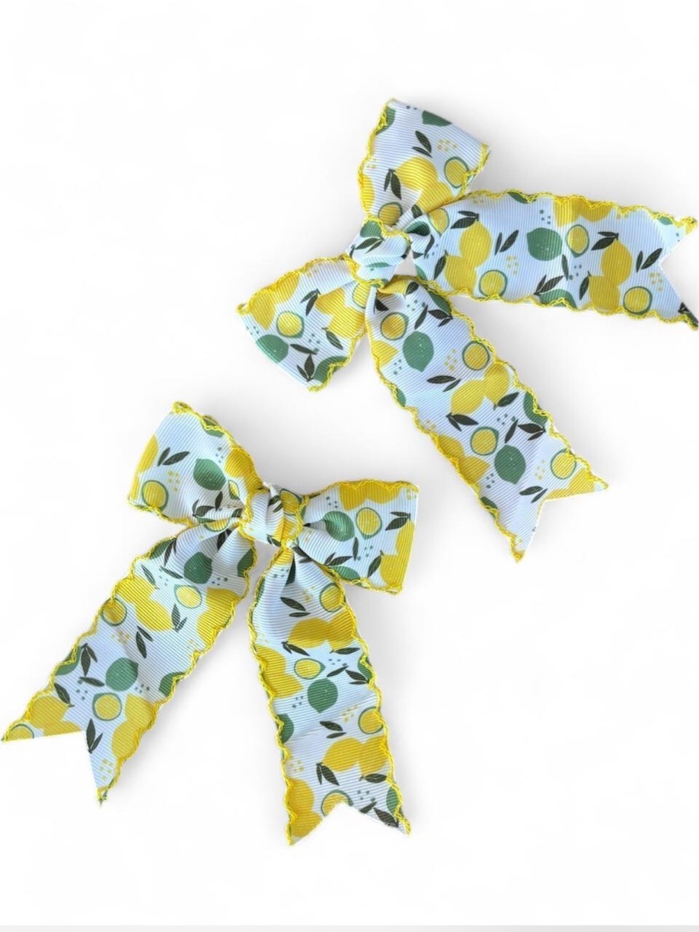 Lemon Print Ribbon‎ Hair Bows for Women & Kids - Yellow & Green Set of 2